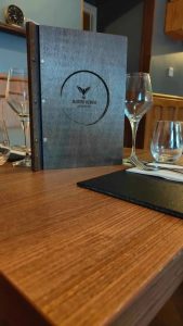 Menu and table setting at Bistro Hebog