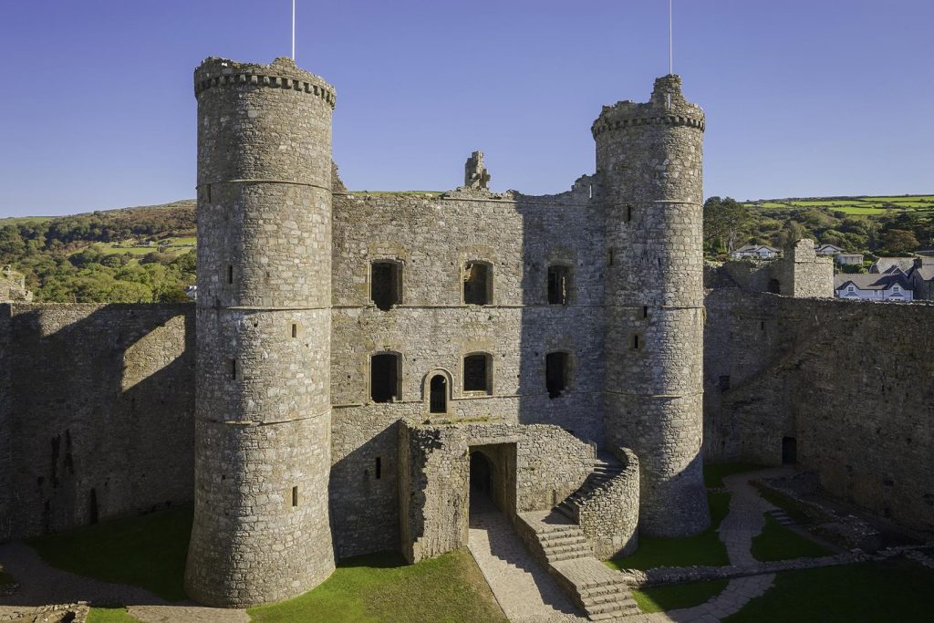 Stone towers and entrance at Harlech Castle