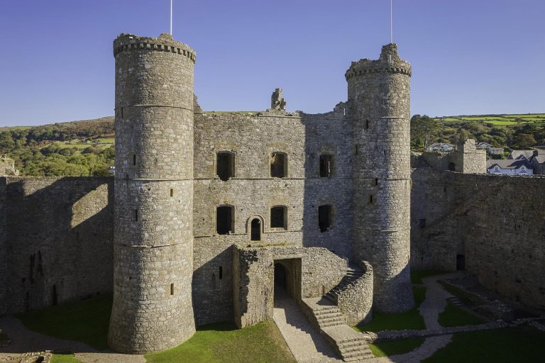 Stone towers and entrance at Harlech Castle