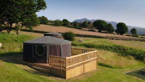 Yurt accommodation at Pant Hwfa farm in Snowdonia